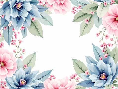 Vintage inspired watercolor flower frame featuring colorful blossoms and elegant botanical border with blank center