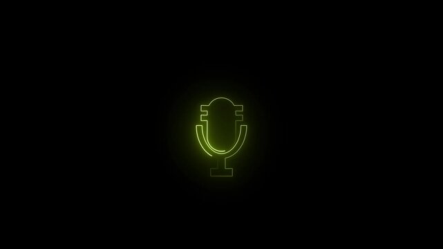 Glowing lime green neon microphone outline animation loop on black background