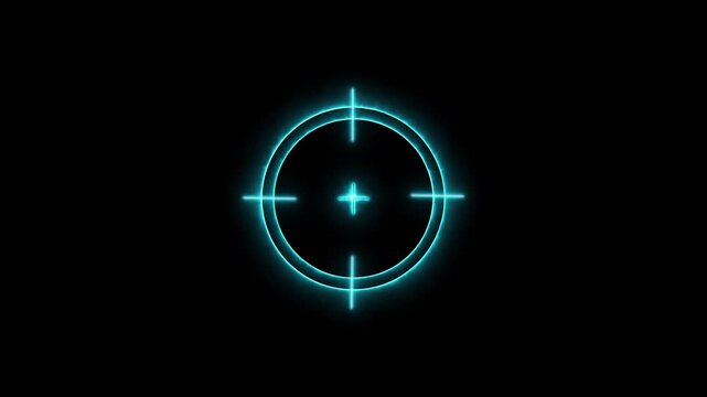 Glowing cyan neon target crosshair animation loop on black background