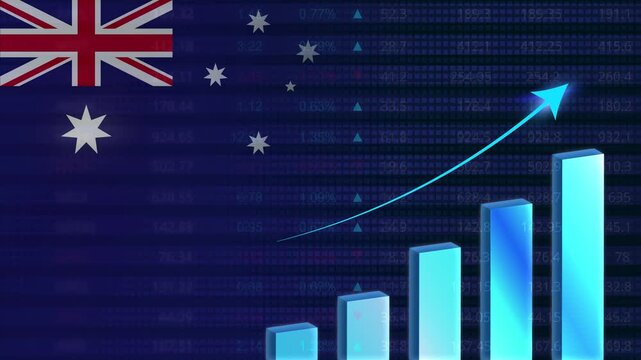 Australia economy growth concept background.Australian stock exchange.Australia flag with stock market graph and bar