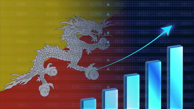 Bhutan economy growth concept background.Bhutan stock exchange.Bhutan flag with stock market graph and bar