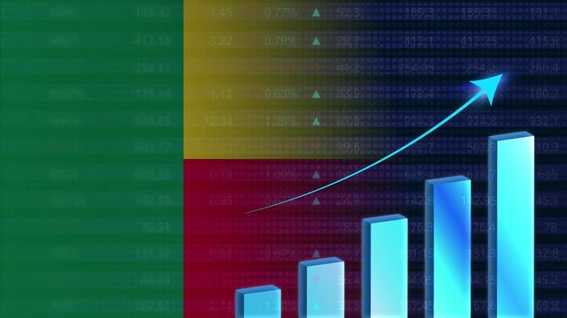 Benin economy growth concept background.Benin stock exchange.Benin flag with stock market graph and bar