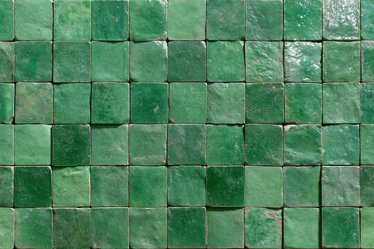 Seamless emerald zellige tiles texture background top view