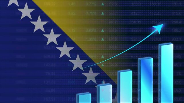Bosnia-and-Herzegovina economy growth concept background.Bosnian stock exchange.Bosnia and Herzegovina flag with stock market graph and bar