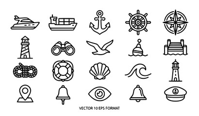 Marine Outline Icon Collection for Sailing Navigation and Nautical Design Vector © MD