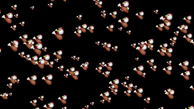 Animated background of emoji-style chicken leg icons floating upwards on a transparent alpha channel loop. Perfect for food vlogs, fast food commercials, restaurant promotions, and digital menu design