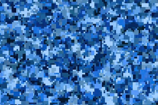 A dense mosaic of blue and dark blue pixels creates a digital camouflage pattern
