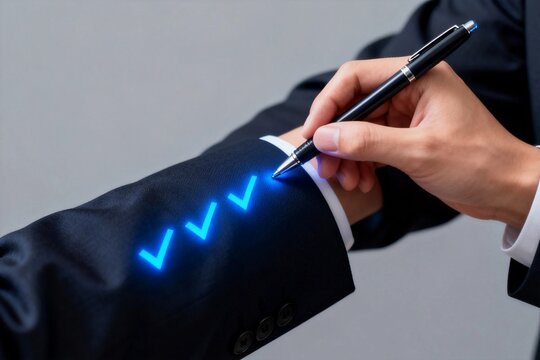 Businessman Checking Off Tasks on Suit Sleeve