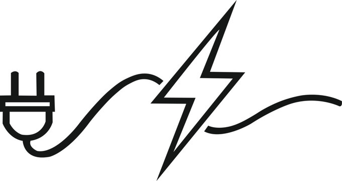 Elegant minimalist logo featuring an electric power plug with flowing cable forming a lightning bolt