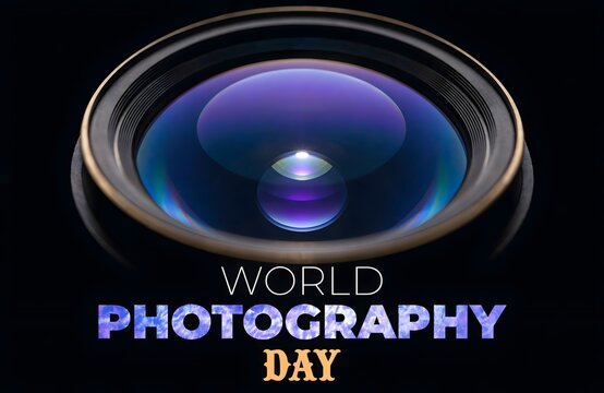 World photography day concept macro camera lens with photography, equipment