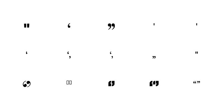 Quotation Marks Arranged in a Grid Pattern with Various Styles and Sizes Featuring Typography, Symbols, Punctuation with Text and Design Elements