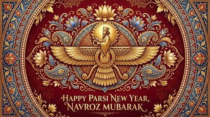 Obraz premium Ornate Faravahar Symbol with Traditional Persian Art for Parsi New Year Navroz Celebration