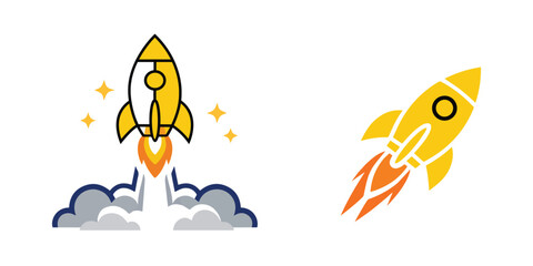 Obraz premium Business Startup Rocket Launch Growth Strategy Vector Graphic