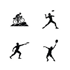 Obraz premium Black Silhouette Icons of People Engaging in Various Outdoor Sports and Active Lifestyle Activities