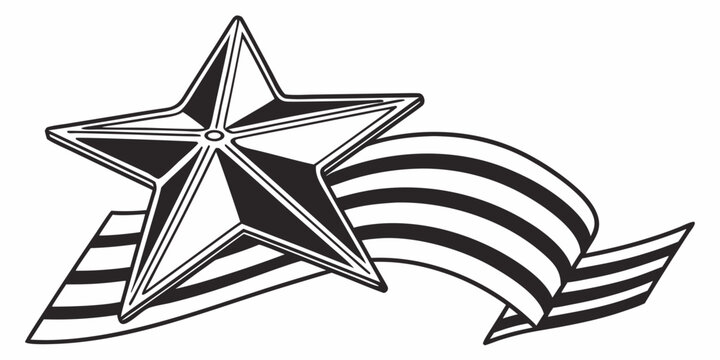 Black star badge silhouette with five layered, glossy rays