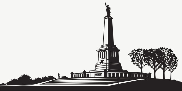 Black silhouette of iconic washington monument with trees obelisk tall structure
