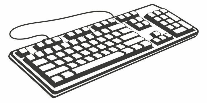 Simple black silhouette of mechanical keyboard with intricate key layout view keyboard keys
