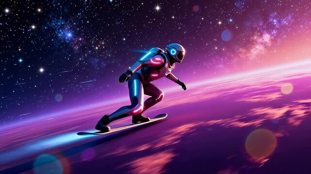 Astronaut on snowboard in space