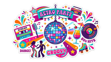 Fototapeta premium Retro Party 80s Disco Ball Music Cassette Roller Skates Dance Groovy