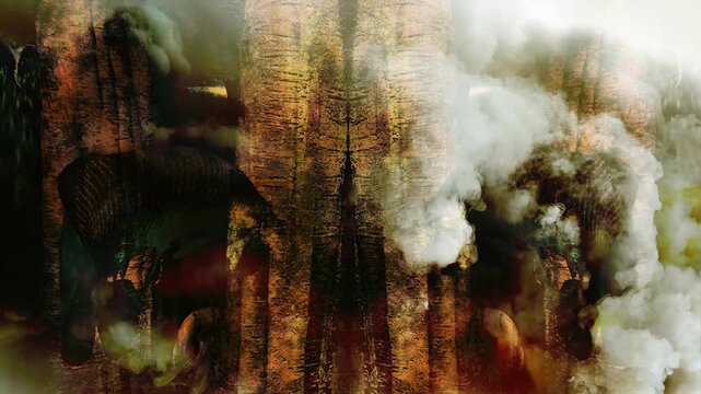 Mystical arapaima spirit emerging through ceremonial smoke.