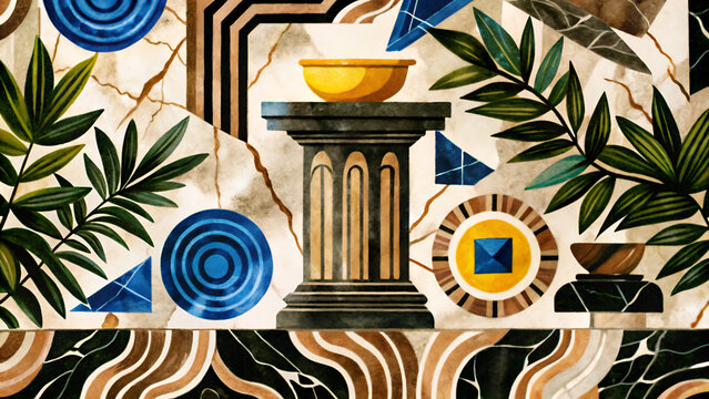 Abstract geometric pattern with roman column and decorative