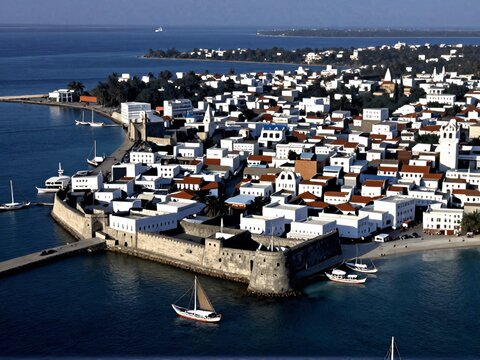 Stone Town Coastal Old Town Aerial Panorama Zanzibar Tanzania