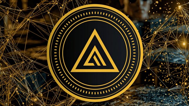 Digital Cryptocurrency Coin with Network Connections and Abstract Futuristic Background