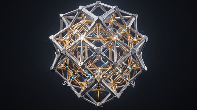 Creative Geometric, metallic sculpture, 3D fractal art, abstract shape 2k