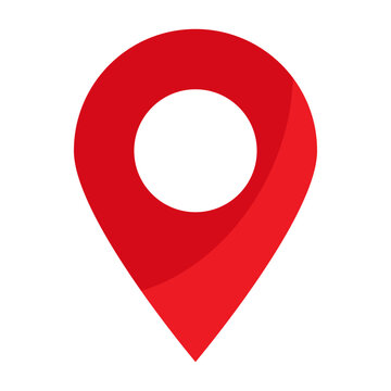 Red map pin icon. Colorful location marker pointer with round hole.