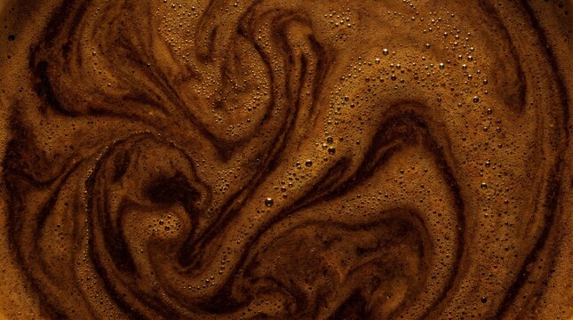Ultra macro full-frame espresso crema texture featuring deep brown coffee foam, shimmering golden bubbles, rich organic patterns, premium beverage background