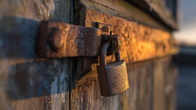 hasp. A weathered rusty hasp and padlock on a rustic barn door. real-estate listings, architecture portfolios, designed for interior renovation comparisons for interiors.
