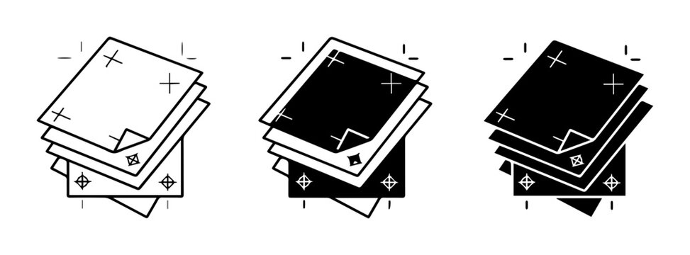 Stack of Paper Icons, Document Layers, White and Black Vector Graphics