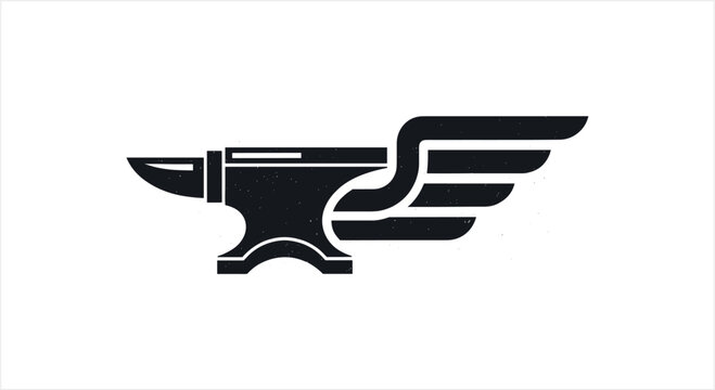 Blacksmith Anvil With Stylized Wings Symbol.