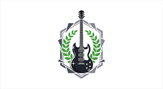 Classic Electric Guitar Emblem with Laurel Wreath.