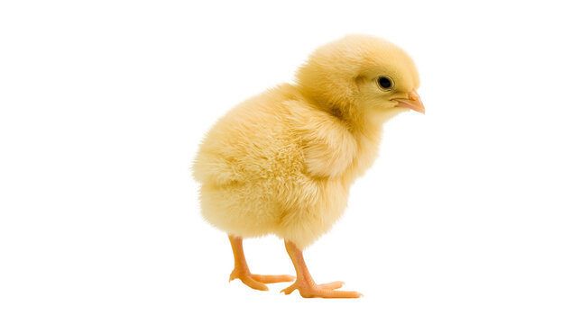 Fluffy yellow chick bird with orange legs and beak