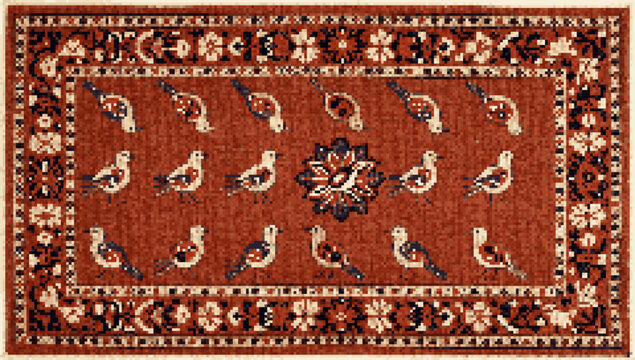 Suzani Bird Cross Stitch Rug Widescreen Vector