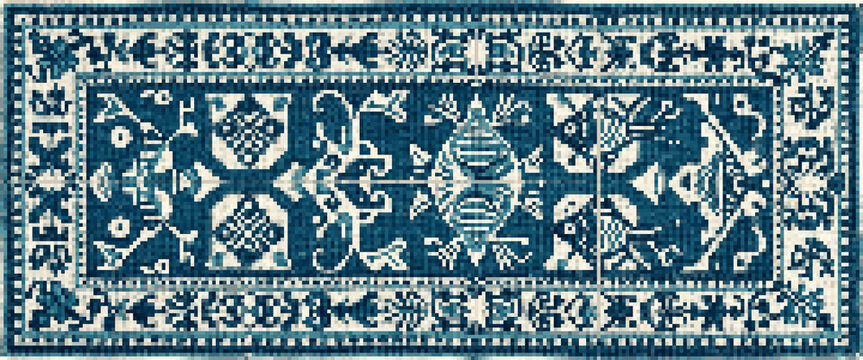 Talavera Fish Cross Stitch Rug Ultrawide Runner Vector