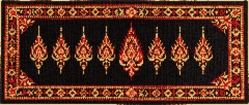 Thai Kranok Flame Cross Stitch Rug Ultrawide Runner Vector