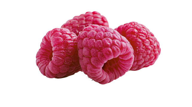 Group of ripe red raspberries with visible drupelets