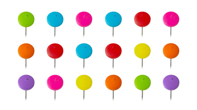 Collection of colorful round push pins