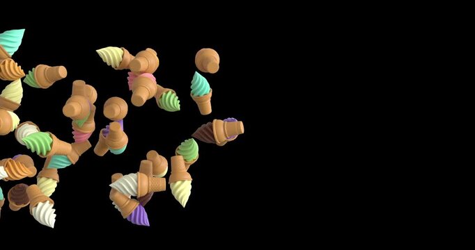 Colorful ice cream cones move across the screen and create a fun dessert-themed transition. Includes 4K resolution with alpha channel.