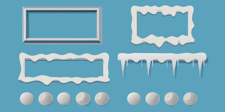 Snow covered frames and shapes a vector illustration on blue background