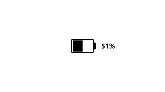 Animated digital battery charging progress bar with increasing percentage level on white background