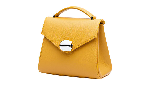 Yellow leather handbag with silver clasp and top handle