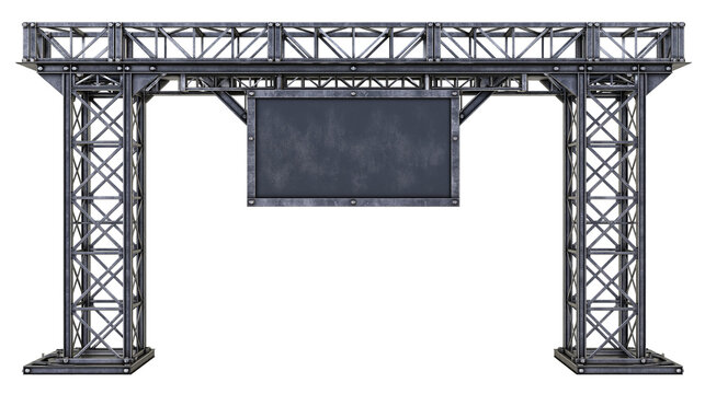 Metal truss structure with blank dark sign