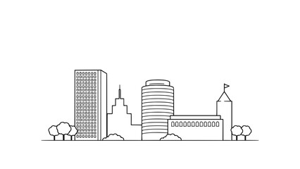 Obraz premium City Skyline with Minimalist Skyscrapers and Trees in Black and White Architectural Concept Illustration