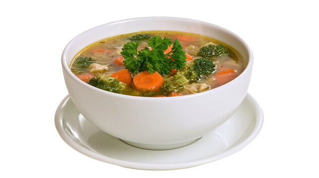 Hearty chicken vegetable soup with broccoli and carrots