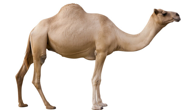 Dromedary camel with one hump standing profile view