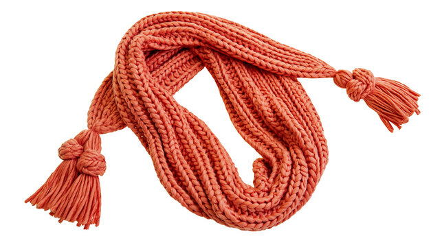 Chunky knit coral scarf with tassels