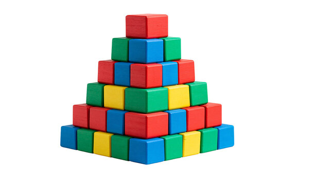 Pyramid stack of colorful wooden toy blocks